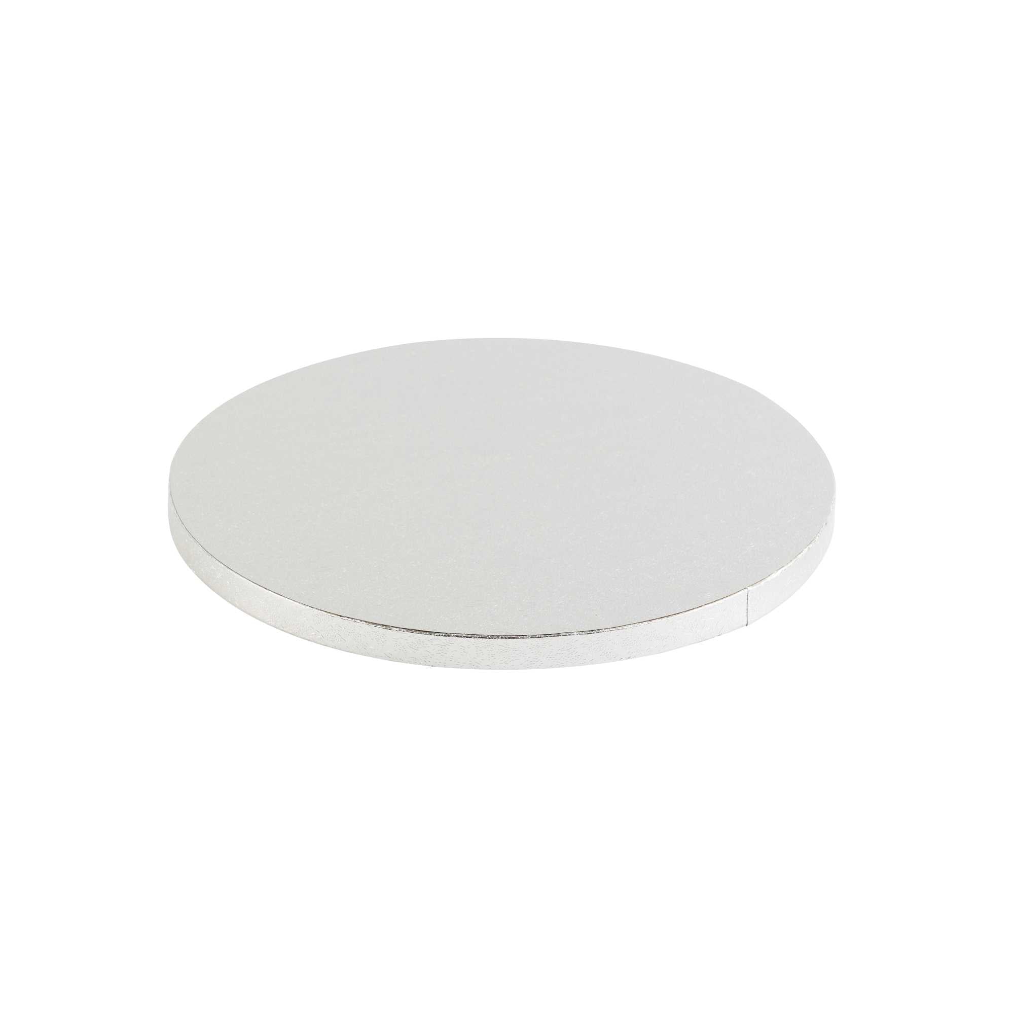 Pastry Tek Round Metallic Silver Cardboard Cake Drum Board - Covered Edge - 8" x 8" x 1/2" - 25 count box