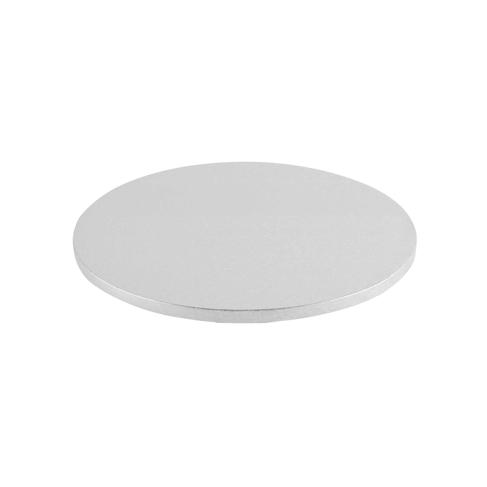 Pastry Tek Round Metallic Silver Cardboard Cake Drum Board - Covered Edge - 12" x 12" x 1/2" - 1 count box