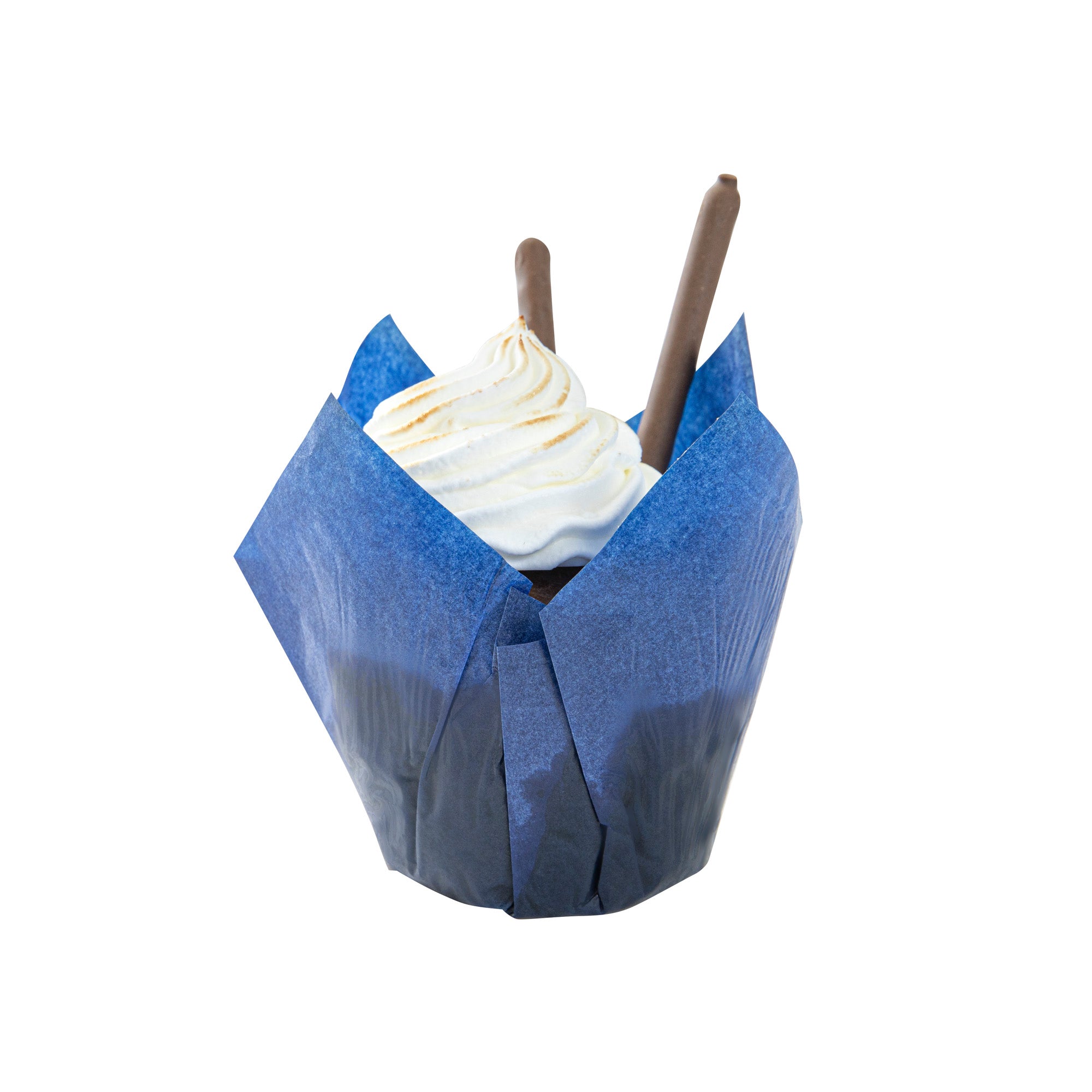 Panificio 4 oz Blue Paper Tulip Baking Cup - Greaseproof - 3 1/2" x 3 1/2" x 3 1/2" - 200 count box