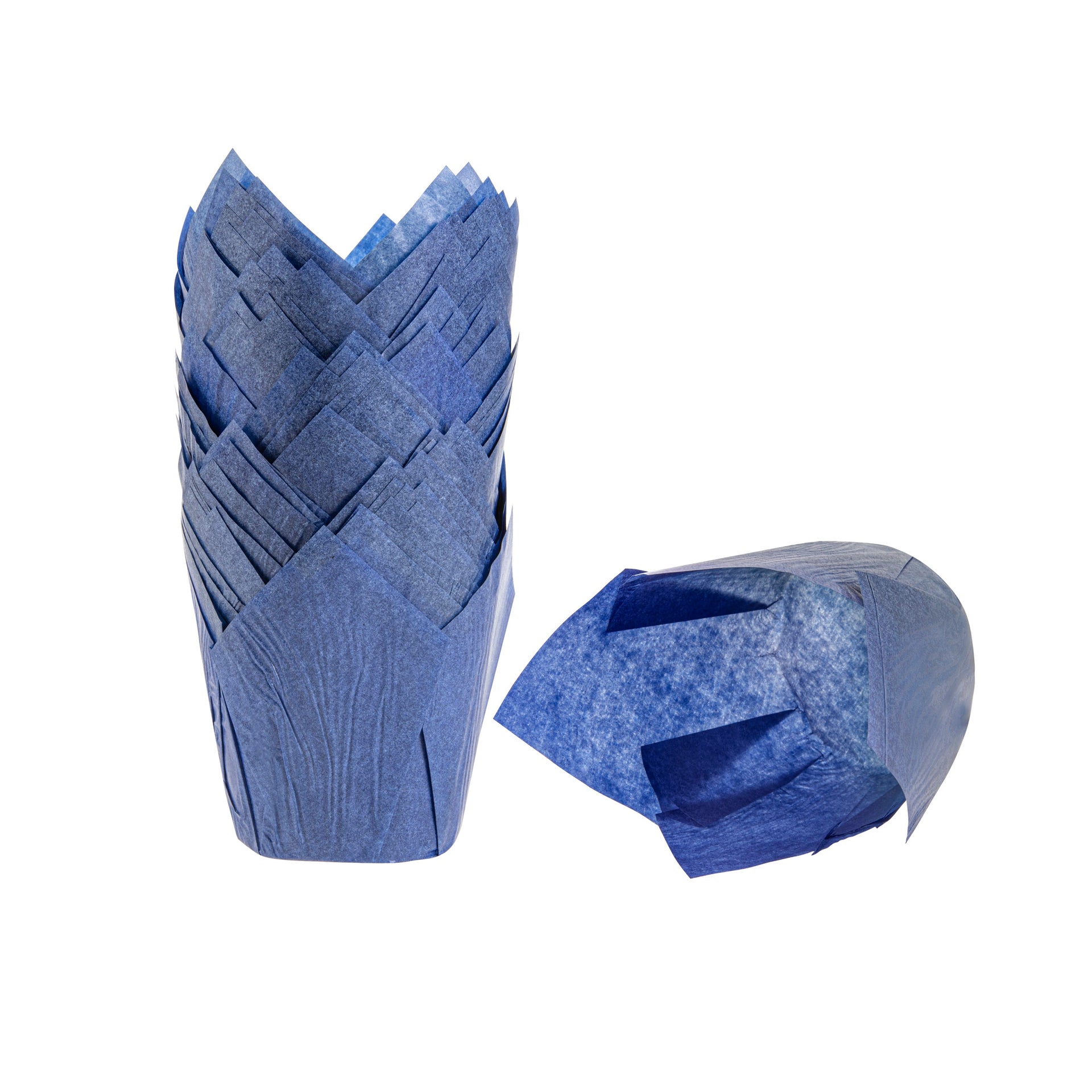 Panificio 4 oz Blue Paper Tulip Baking Cup - Greaseproof - 3 1/2" x 3 1/2" x 3 1/2" - 200 count box