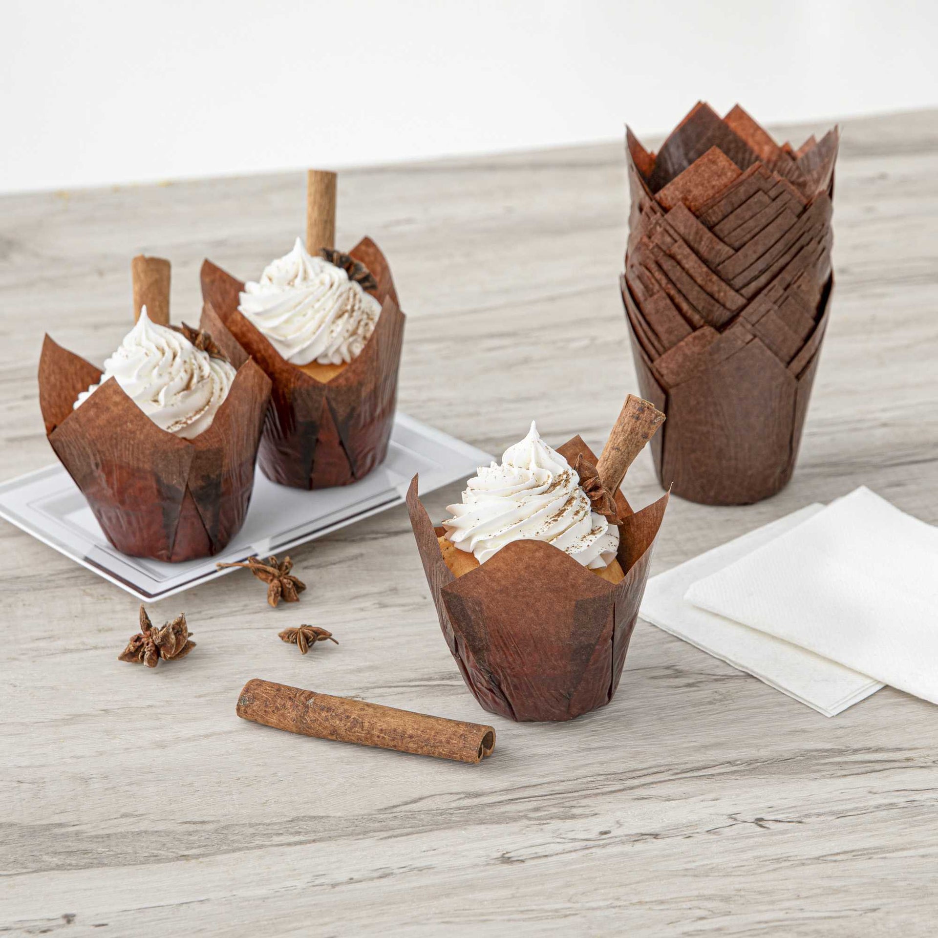 Panificio 4 oz Brown Paper Tulip Baking Cup - Greaseproof - 3 1/2" x 3 1/2" x 3 1/2" - 200 count box