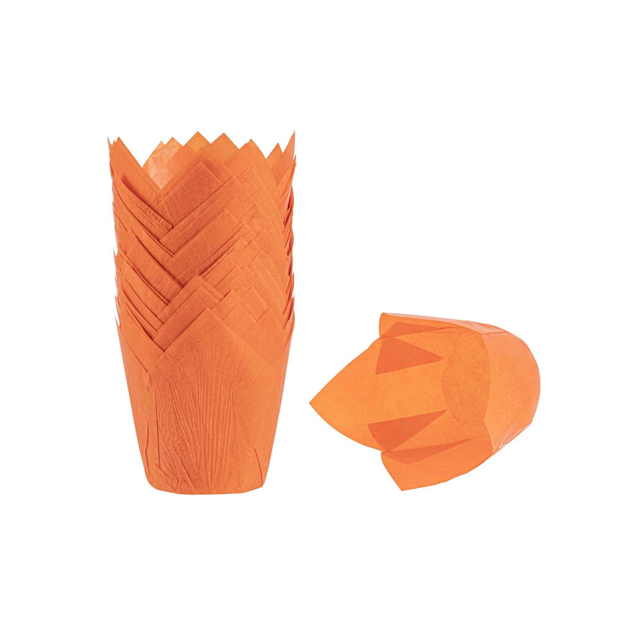 Panificio 4 oz Orange Paper Tulip Baking Cup - Greaseproof - 3 1/2" x 3 1/2" x 3 1/2" - 200 count box