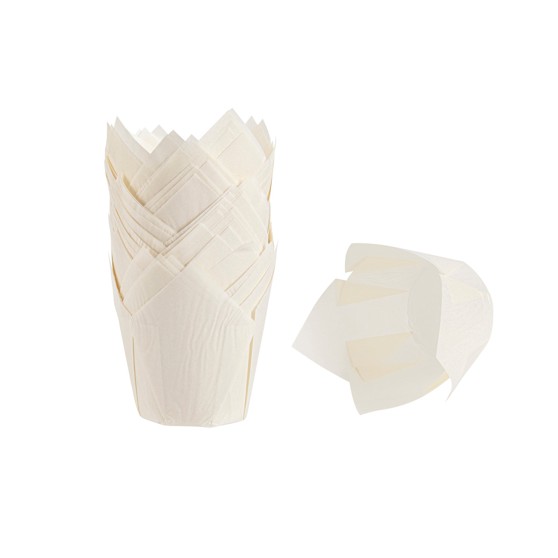 Panificio 4 oz White Paper Tulip Baking Cup - Greaseproof - 3 1/2" x 3 1/2" x 3 1/2" - 200 count box