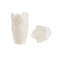 Panificio 4 oz White Paper Tulip Baking Cup - Greaseproof - 3 1/2
