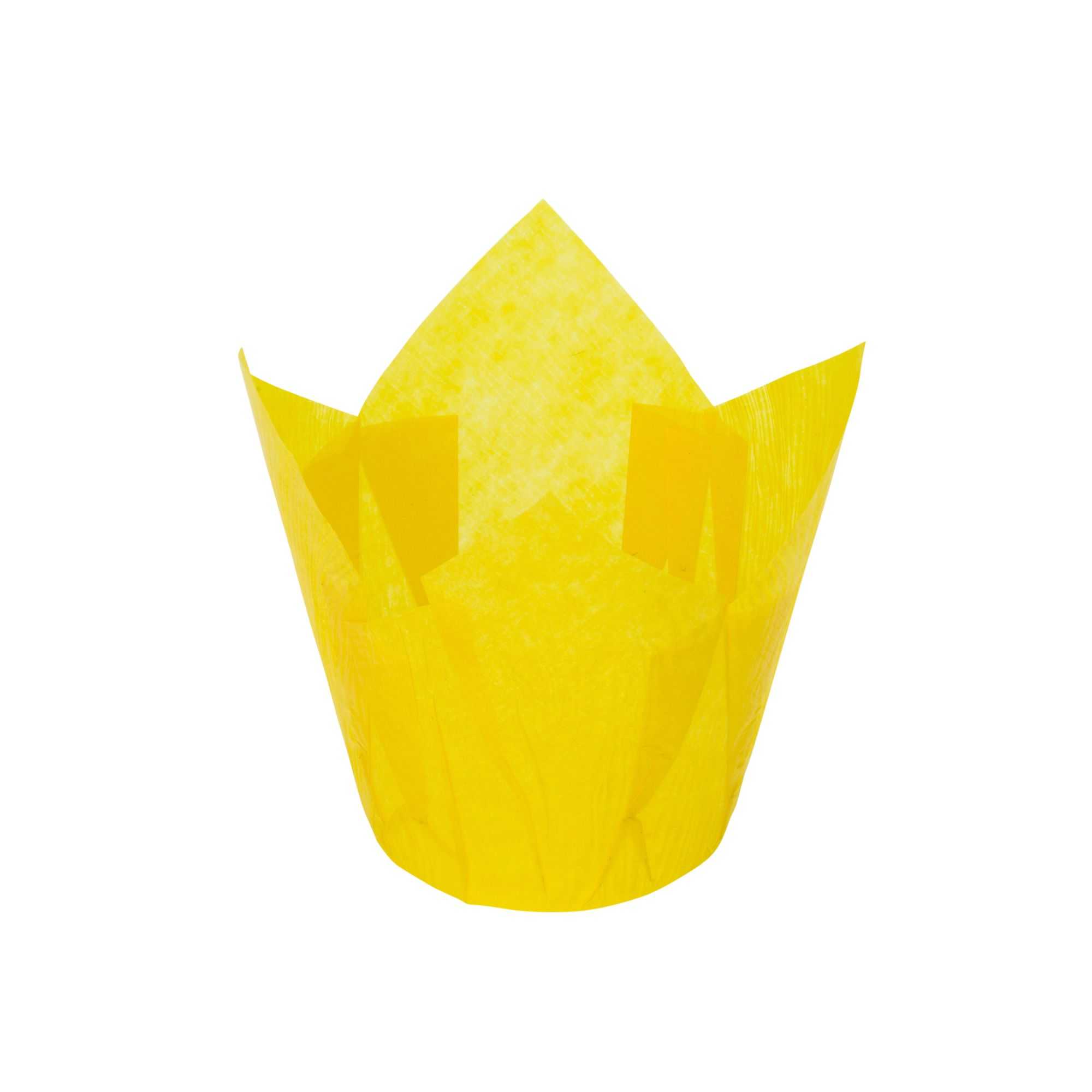 Panificio 4 oz Yellow Paper Tulip Baking Cup - Greaseproof - 3 1/2" x 3 1/2" x 3 1/2" - 200 count box