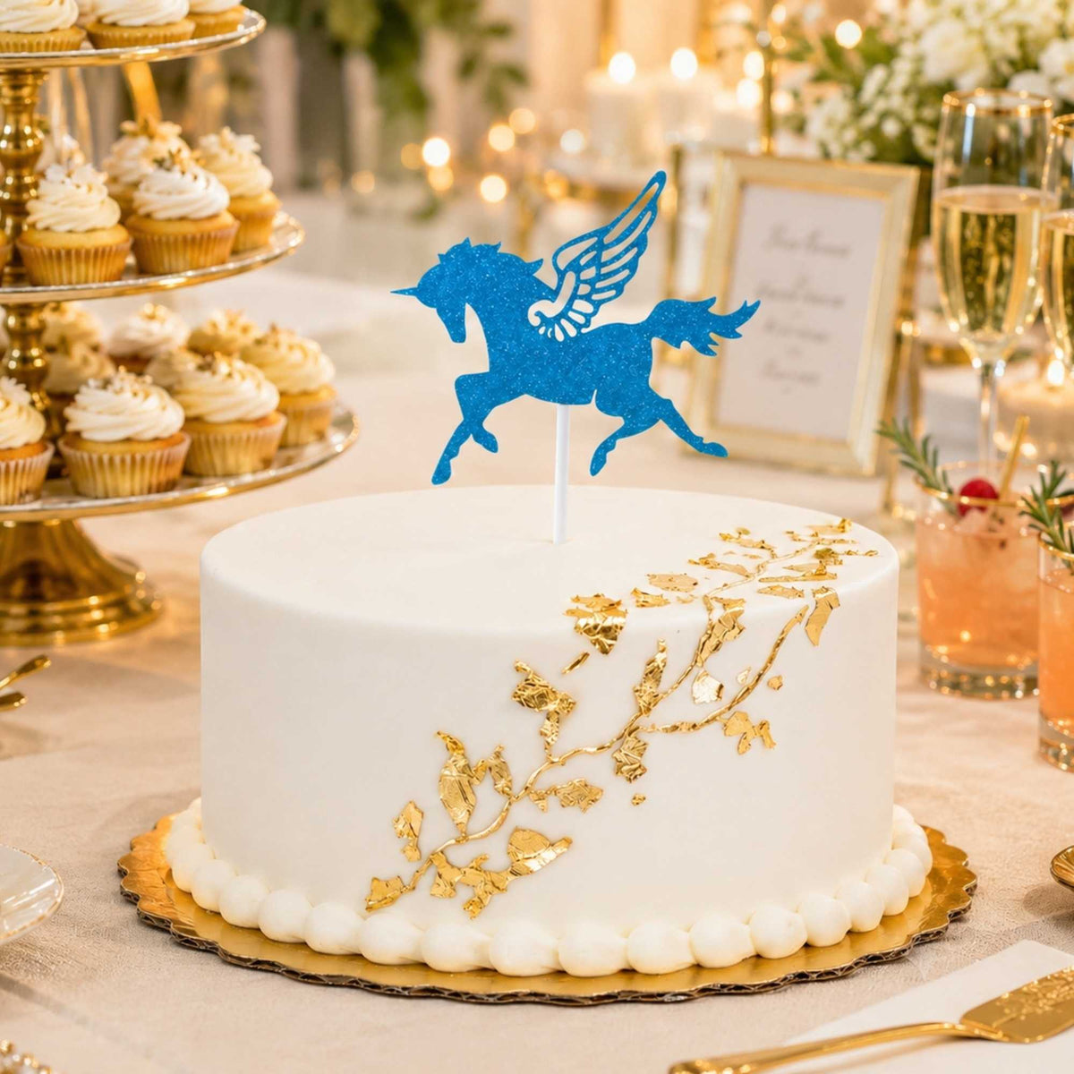 Top Cake Blue Paper Unicorn Cake Topper - Glitter - 6" x 4 1/4" - 100 count box