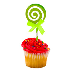 Top Cake Green Paper Swirl Lollipop Cake Topper - Neon Green Bow - 5 1/4