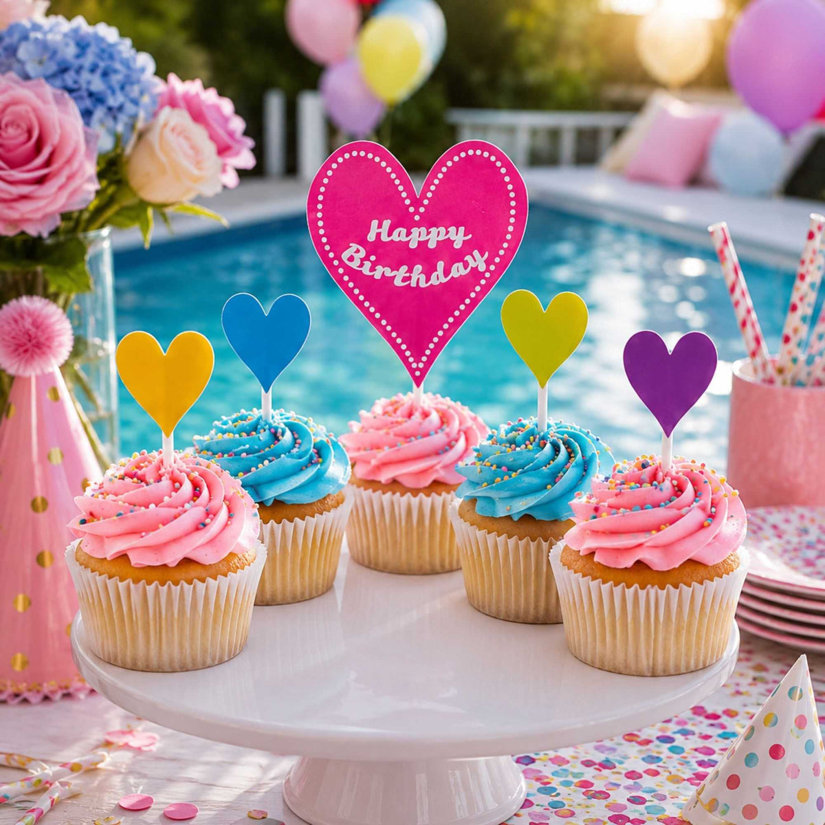 Top Cake Assorted Paper Happy Birthday Cake Topper - 6 1/4" x 3" - 10 pieces