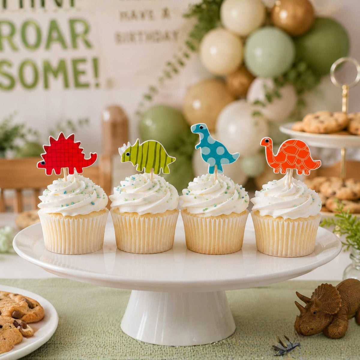 Top Cake Assorted Paper Dinosaur Cake Topper - 3 1/2" x 2" - 24 pieces