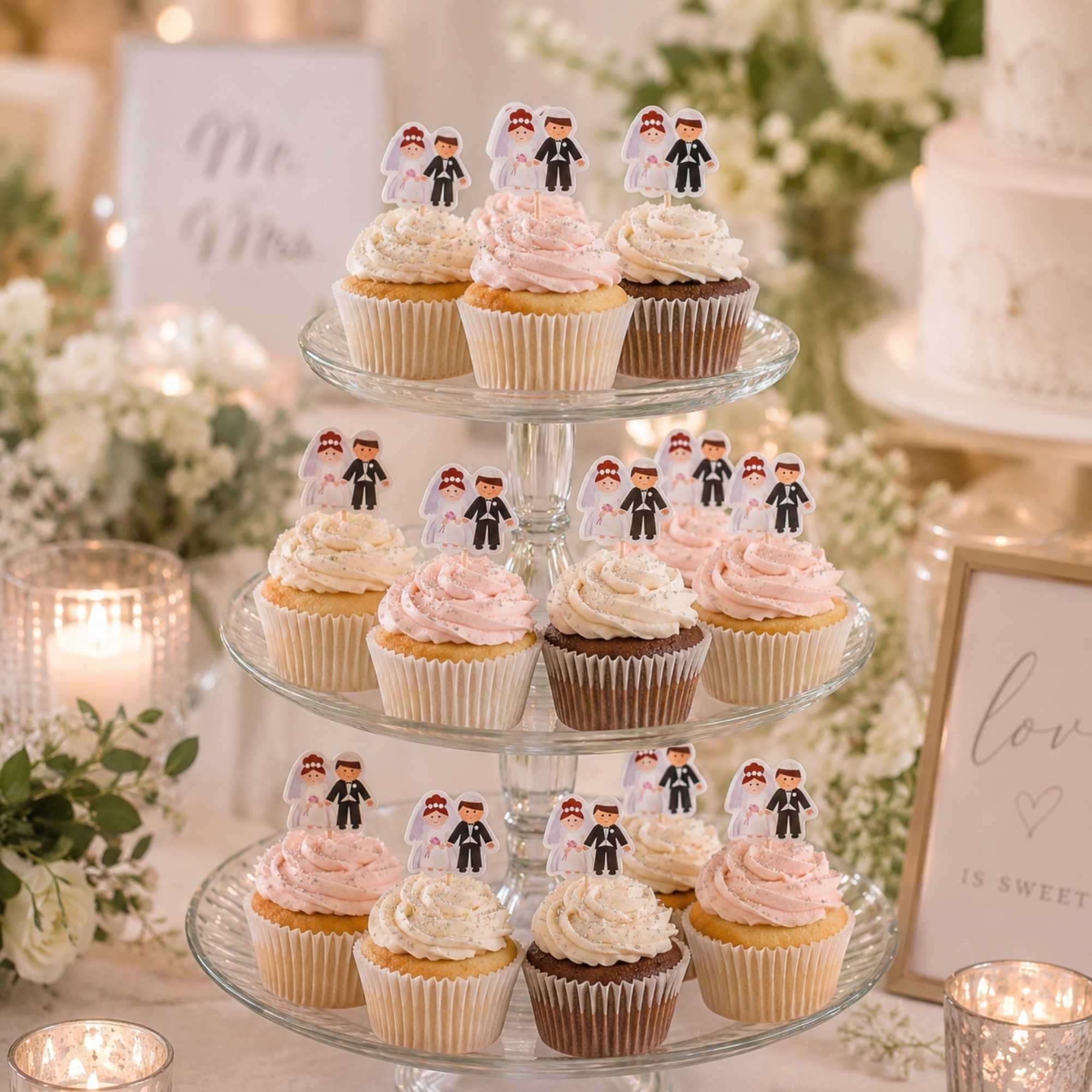 Top Cake Assorted Paper Wedding Cake Topper - Jewish Bride and Groom - 3 1/4" x 1 1/2" - 100 count box