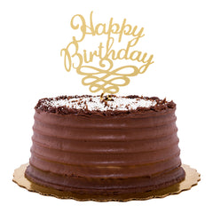 Top Cake Gold Acrylic Happy Birthday Cake Topper - Mirrored, Swirls - 6 1/2