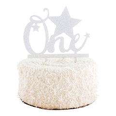 Top Cake Silver Acrylic One Cake Topper - Glitter Stars - 6 1/2
