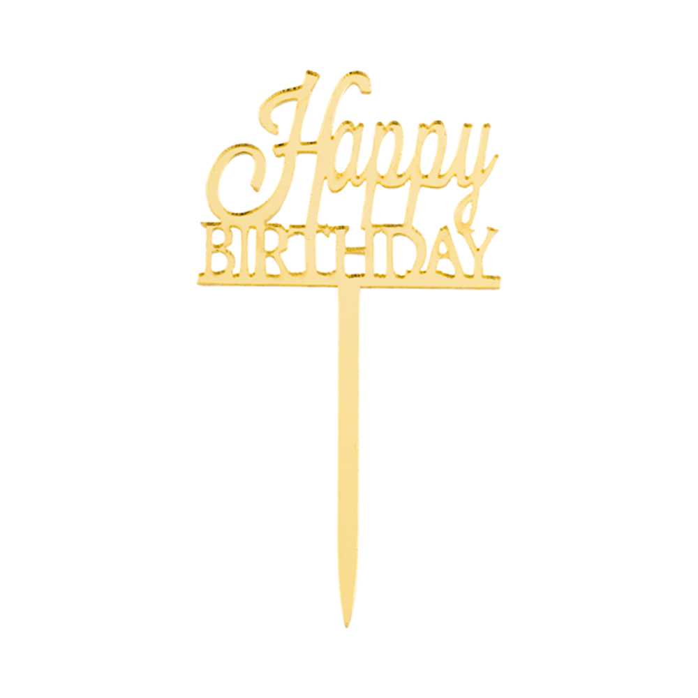 Top Cake Gold Acrylic Classic Happy Birthday Cake Topper - Mirrored - 3" x 1 1/2" - 10000 count box