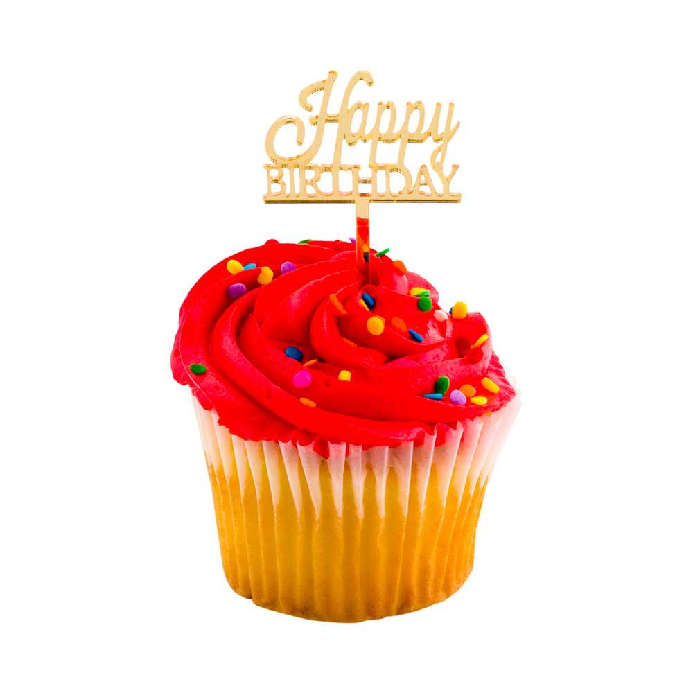 Top Cake Gold Acrylic Classic Happy Birthday Cake Topper - Mirrored - 3" x 1 1/2" - 10000 count box