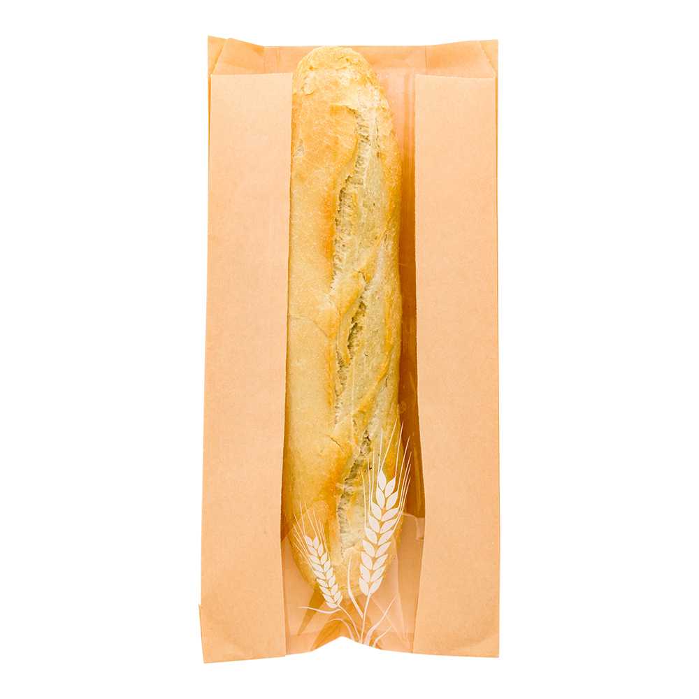 Bag Tek Brown Paper Bread Bag - Micro-Perforated, Greaseproof, Wheat Pattern - 5 3/4" x 2 3/4" x 11 1/2" - 2000 count box