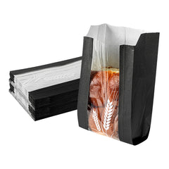 Bag Tek Black Paper Bread Bag - Micro-Perforated, Greaseproof, Wheat Pattern - 4 3/4