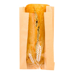 Bag Tek Brown Paper Bread Bag - Micro-Perforated, Greaseproof, Wheat Pattern - 4 3/4