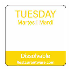RW Smart Yellow Paper Weekly Tuesday Food Rotation Label - Dissolvable, Trilingual - 1