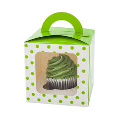 Pastry Tek Square Green Paper Cupcake Window Box - Polka Dot, Fits 1 - 4 1/2