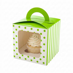 Pastry Tek Square Green Paper Cupcake Window Box - Polka Dot, Fits 1 - 4 1/2