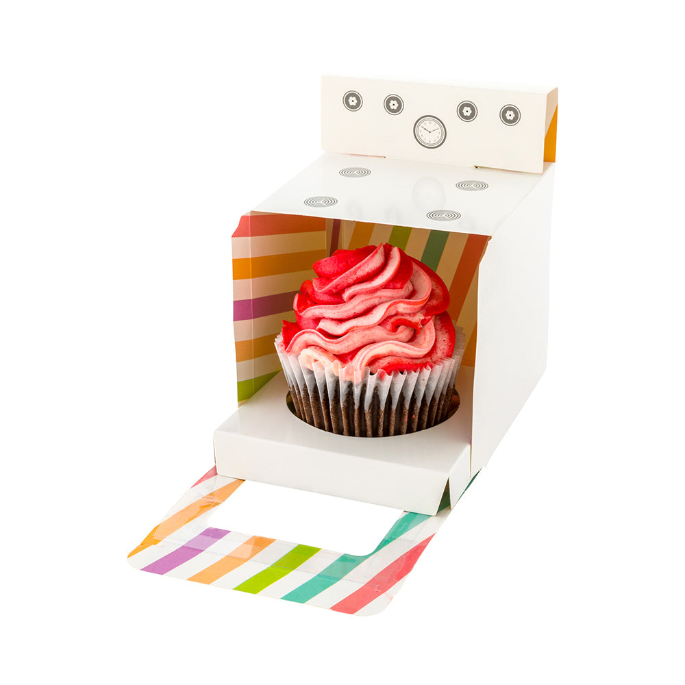 Pastry Tek Square White Paper Mini Oven Cupcake Window Box - Fits 1 - 3 1/2" x 3 1/2" x 3 1/2" - 100 count box
