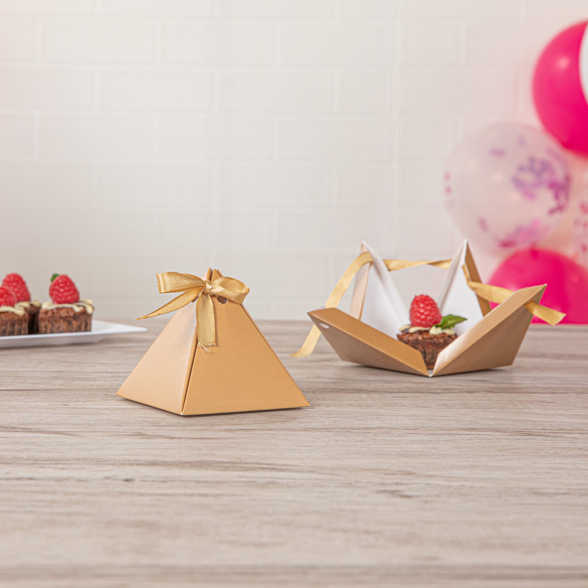 Pastry Tek Brown Pyramid Paper Candy and Gift Box - 3" x 3" x 3" - 100 count box