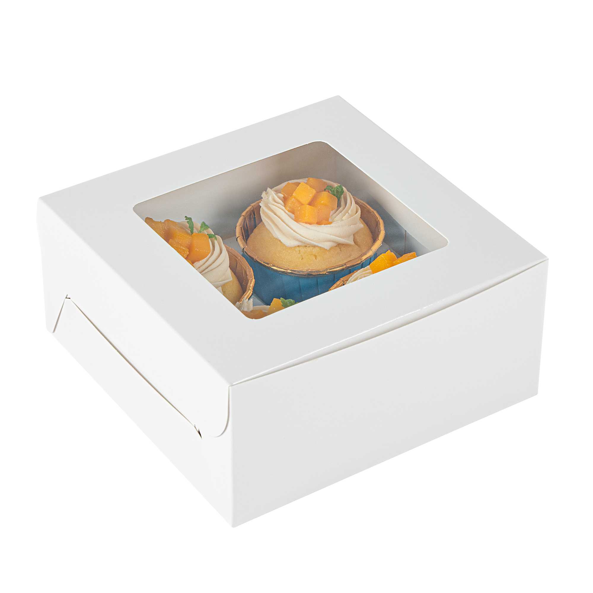 Cafe Vision Square White Cupcake Window Box - Fits 4 - 6 1/4" x 6 1/4" x 3" - 400 count box