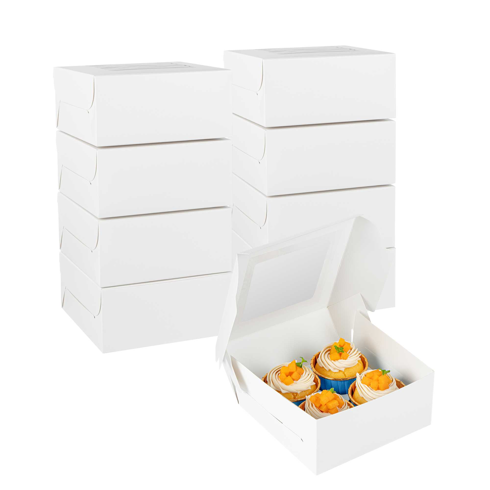 Cafe Vision Square White Cupcake Window Box - Fits 4 - 6 1/4" x 6 1/4" x 3" - 400 count box