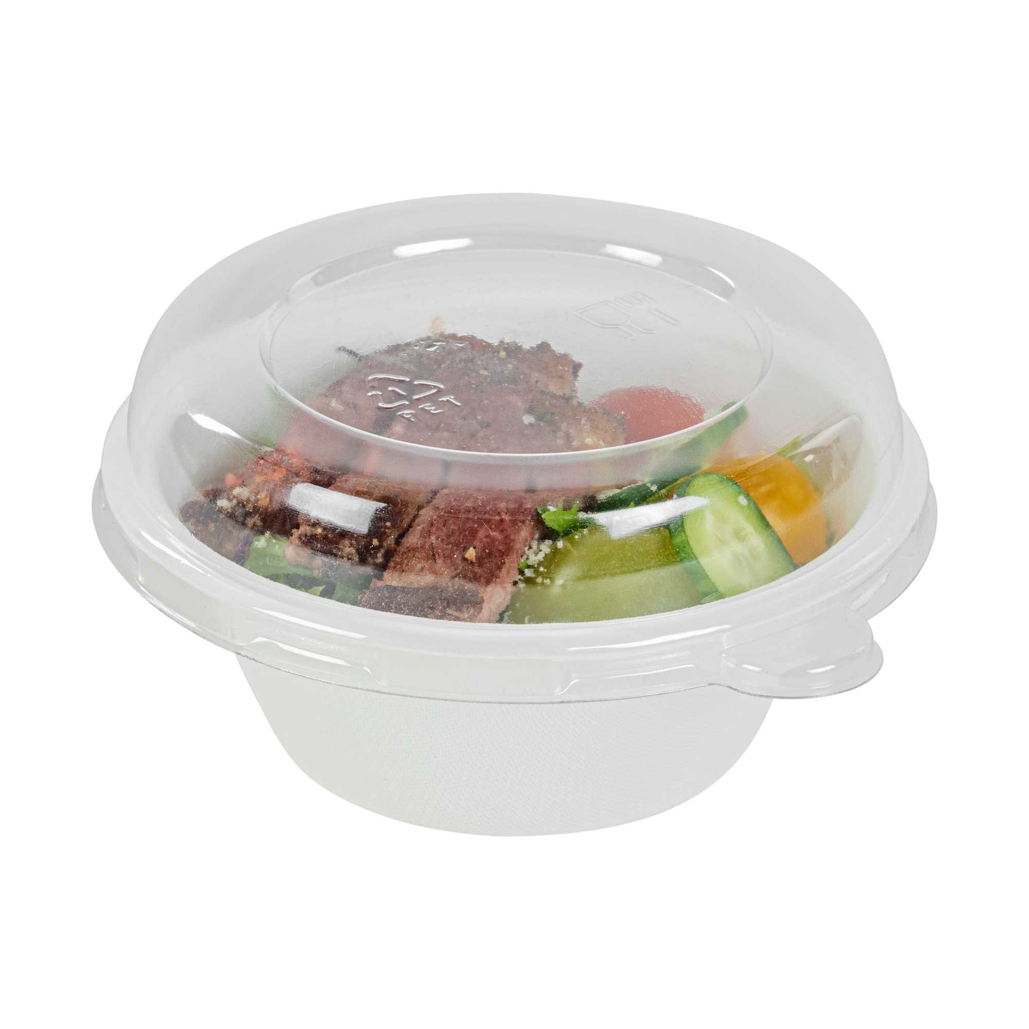 Pulp Tek Round Clear Plastic Dome Lid - Fits 8 oz Bagasse Salad Bowl - 100 count box