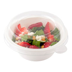 Pulp Tek Round Clear Plastic Dome Lid - Fits 8 oz Bagasse Salad Bowl - 100 count box
