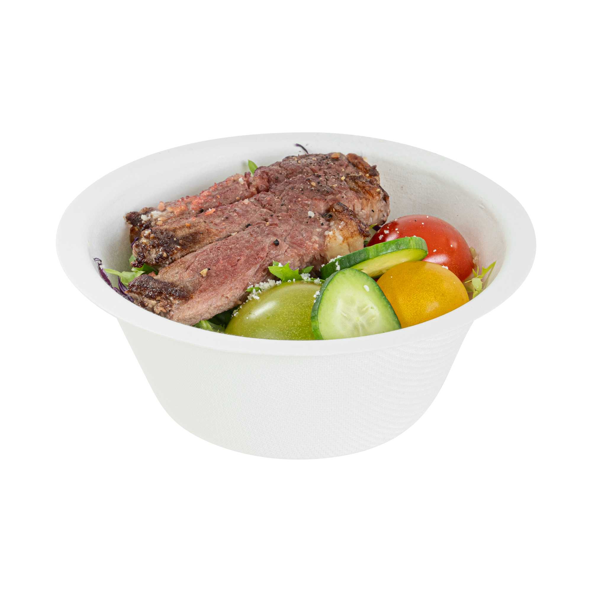 Pulp Tek 8 oz Round White Sugarcane / Bagasse Salad Bowl - 4 1/2" x 4 1/2" x 1 3/4" - 100 count box