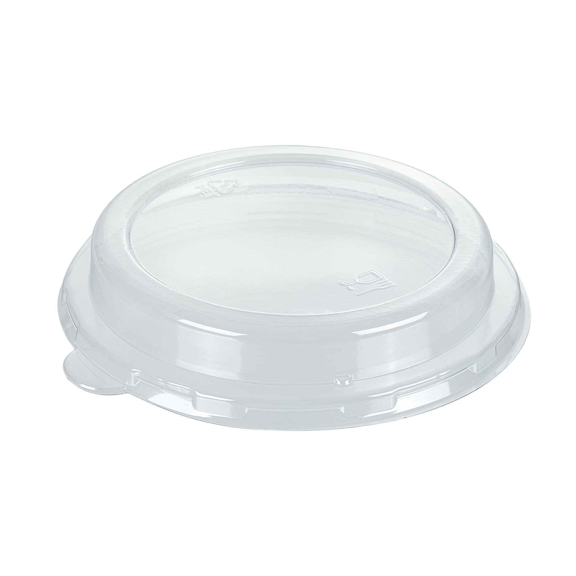 Pulp Safe Round Clear Plastic Dome Lid - Fits 18 oz Bagasse Salad Bowl - 100 count box