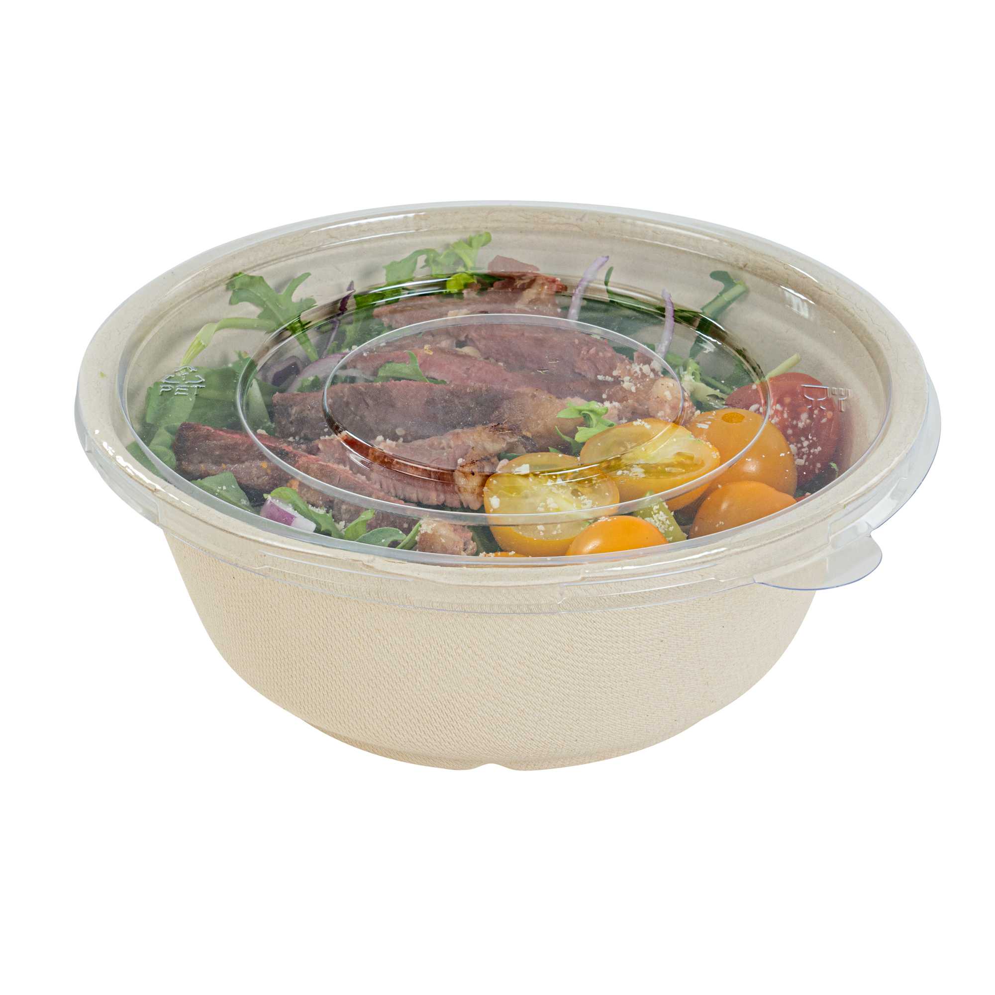 Pulp Safe Round Clear Plastic Flat Lid - Fits 32 oz Bagasse Salad Bowl - 100 count box