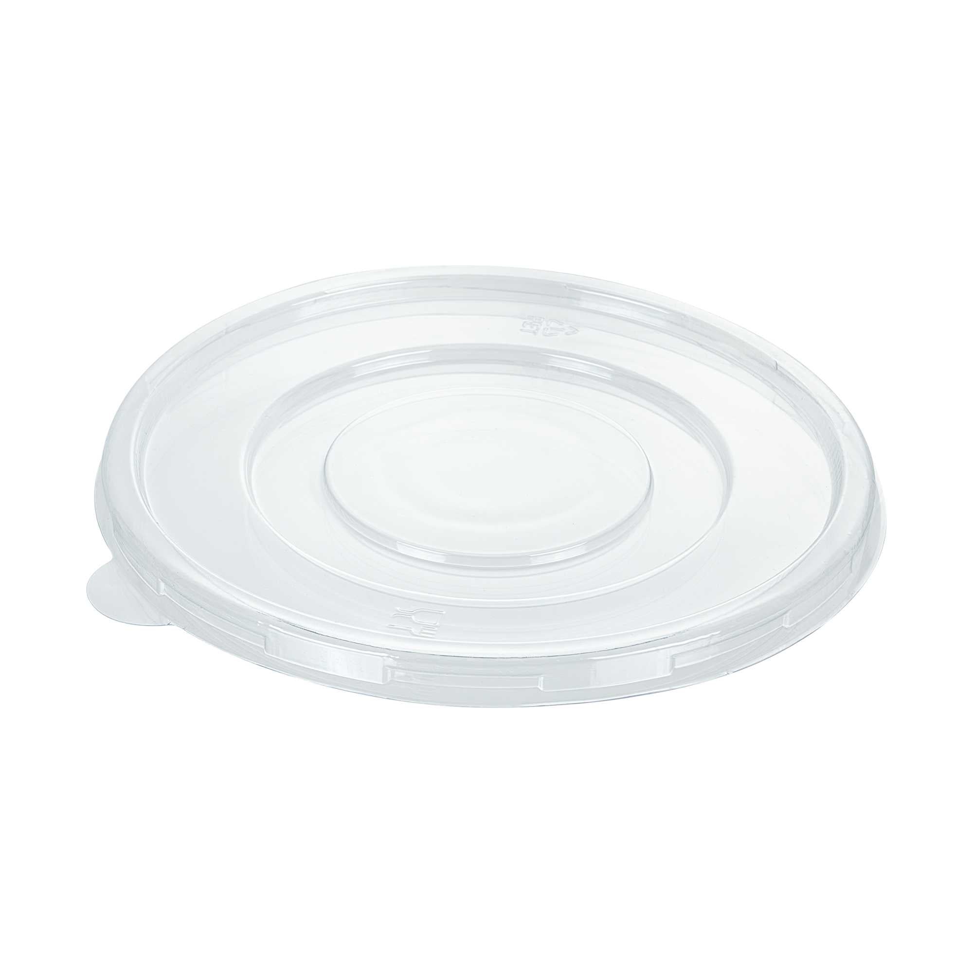 Pulp Safe Round Clear Plastic Flat Lid - Fits 32 oz Bagasse Salad Bowl - 100 count box