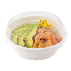 Pulp Safe Round Clear Plastic Dome Lid - Fits 32 oz Bagasse Salad Bowl - 100 count box