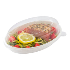 Pulp Tek Oval Clear Plastic Dome Lid - Fits 18 oz Oval Bagasse Salad Plate - 100 count box