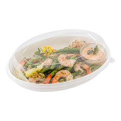Pulp Tek Oval Clear Plastic Dome Lid - Fits 26 oz Bagasse Salad Plate - 100 count box