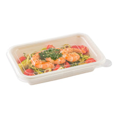 Pulp Tek Rectangle Clear Plastic Flat Lid - Fits 12 and 16 oz Bagasse Container - 100 count box