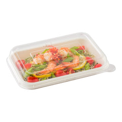 Pulp Tek Rectangle Clear Plastic Dome Lid - Fits 12 and 16 oz Bagasse Container - 100 count box