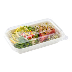 Pulp Tek Rectangle Clear Plastic Dome Lid - Fits 24 and 32 oz Bagasse Container - 100 count box