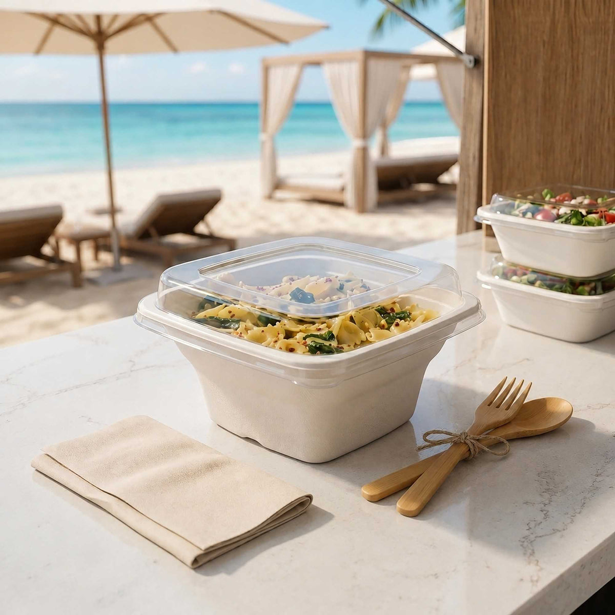 Pulp Tek Square Clear Plastic Dome Lid - Fits 24, 32 and 42 oz Bagasse Tall Bowl - 100 count box