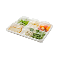 Pulp Safe Rectangle Clear Plastic Dome Lid - Fits Bagasse 5-Compartment Food Tray - 100 count box