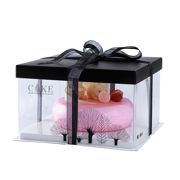 Restaurantware Sweet Vision 10 Inx8.25 in Transparent Cake Boxes,10 Black Lid Clear Cake boxes-Grease Resistant Base,Black Ribbon,Clear Plastic