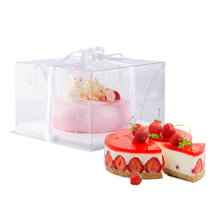 Sweet Vision Square Clear Plastic Cake Box - White Base, Gray Ribbon, Flower Garden Design - 10