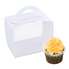 Sweet Vision Rectangle Clear Plastic Cupcake Box - with Handle, White Paper Wrap, Lotus Accent - 5
