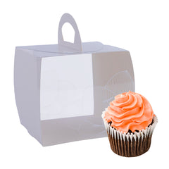 Sweet Vision Square Clear Plastic Cupcake Box - with Handle, White Paper Wrap, Lotus Accent - 4