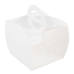 Sweet Vision Square Clear Plastic Cupcake Box - with Handle, White Paper Wrap, Lotus Accent - 4