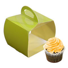 Sweet Vision Square Clear Plastic Cupcake Box - with Handle, Yellow Paper Wrap, Geometric Line Accent - 4