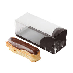 Sweet Vision Rectangle Clear Plastic Eclair Box - Black Paper Sleeve, Tree Accent - 7