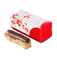 Sweet Vision Rectangle Clear Plastic Eclair Box - Red Paper Sleeve, Flower / Bird Accent - 7